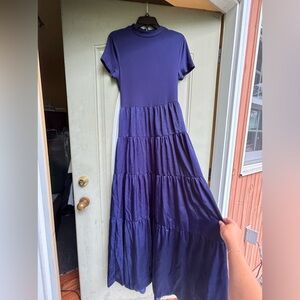 Luxury Aidan Mattox Navy T-shirt dress Maxi Length NWT